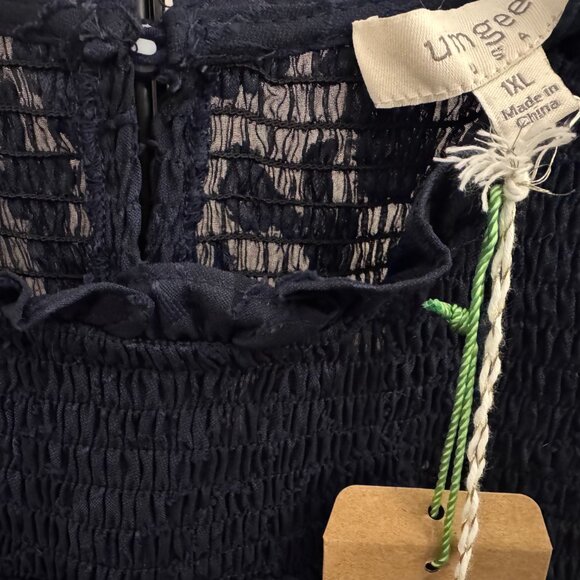 Umgee Plus Navy Floral Smocked Chiffon Blouse XL - Picture 6 of 7